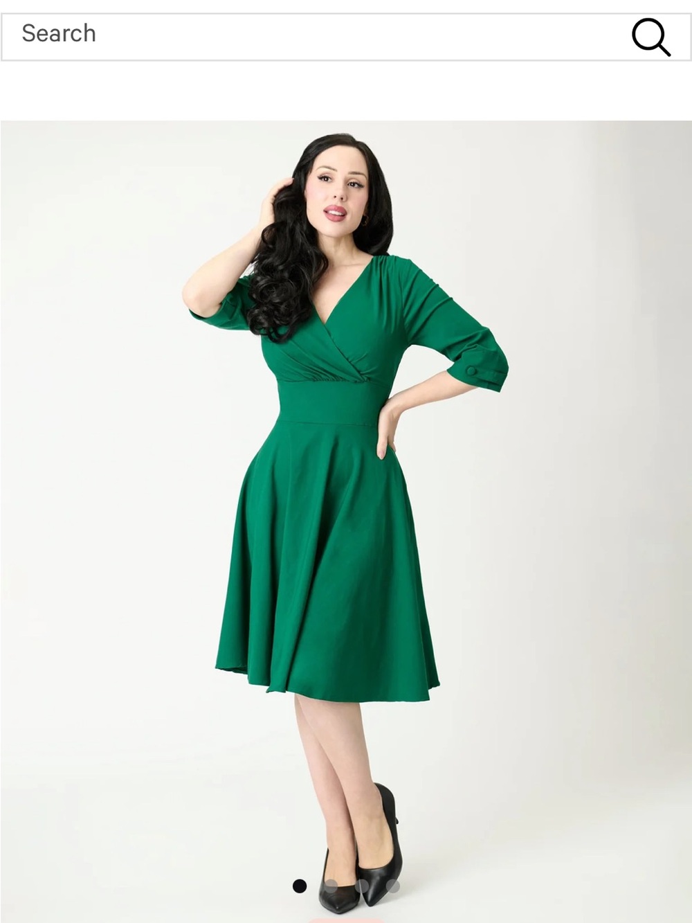 Unique Vintage Emerald Green Midi Fit-and-Flare Dress